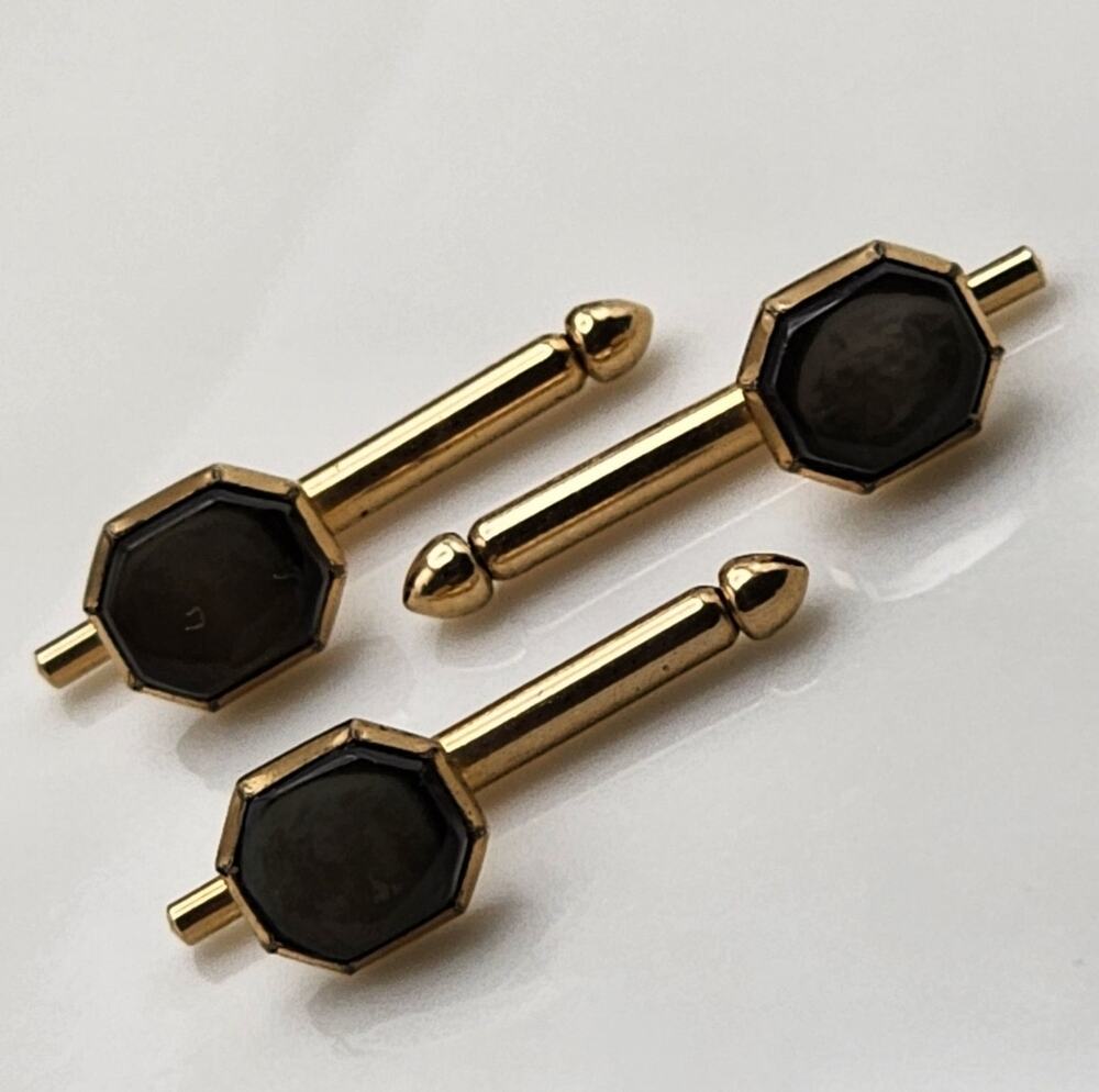 18K Gold Plated Antique Vintage Swank Abalone Tuxedo Shirt Studs